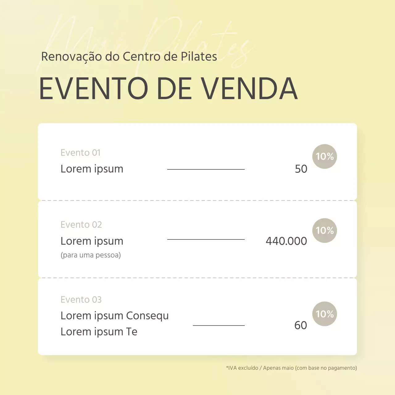 Promover uma venda moderna de Pilates em bege e amarelo