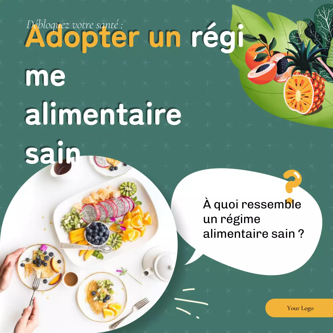 Publicité verte et jaune pour les aliments sains et les régimes alimentaires modernes