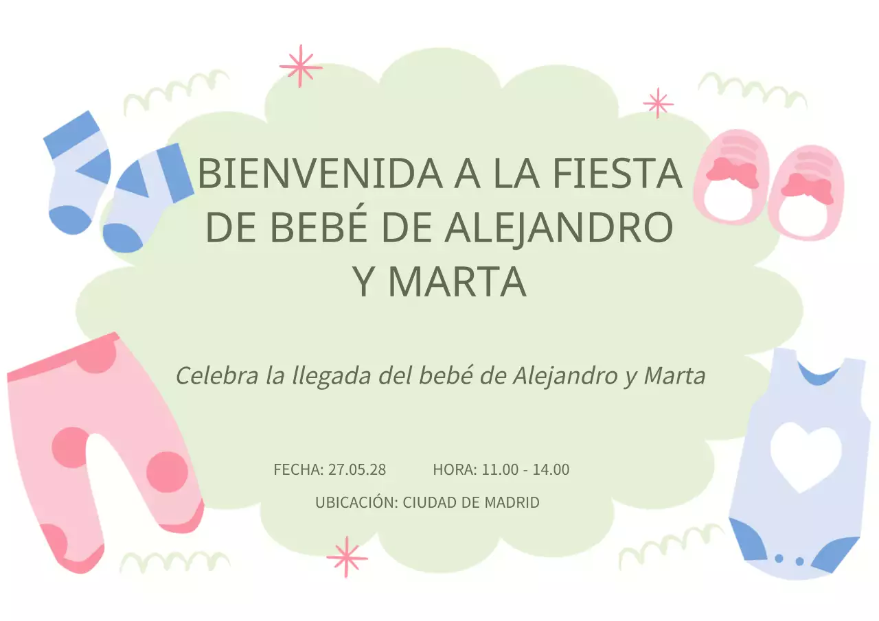 Invitación moderna verde y rosa para baby shower