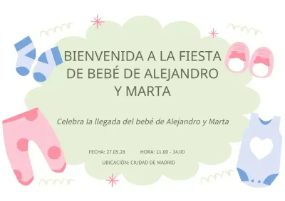 Invitación moderna verde y rosa para baby shower