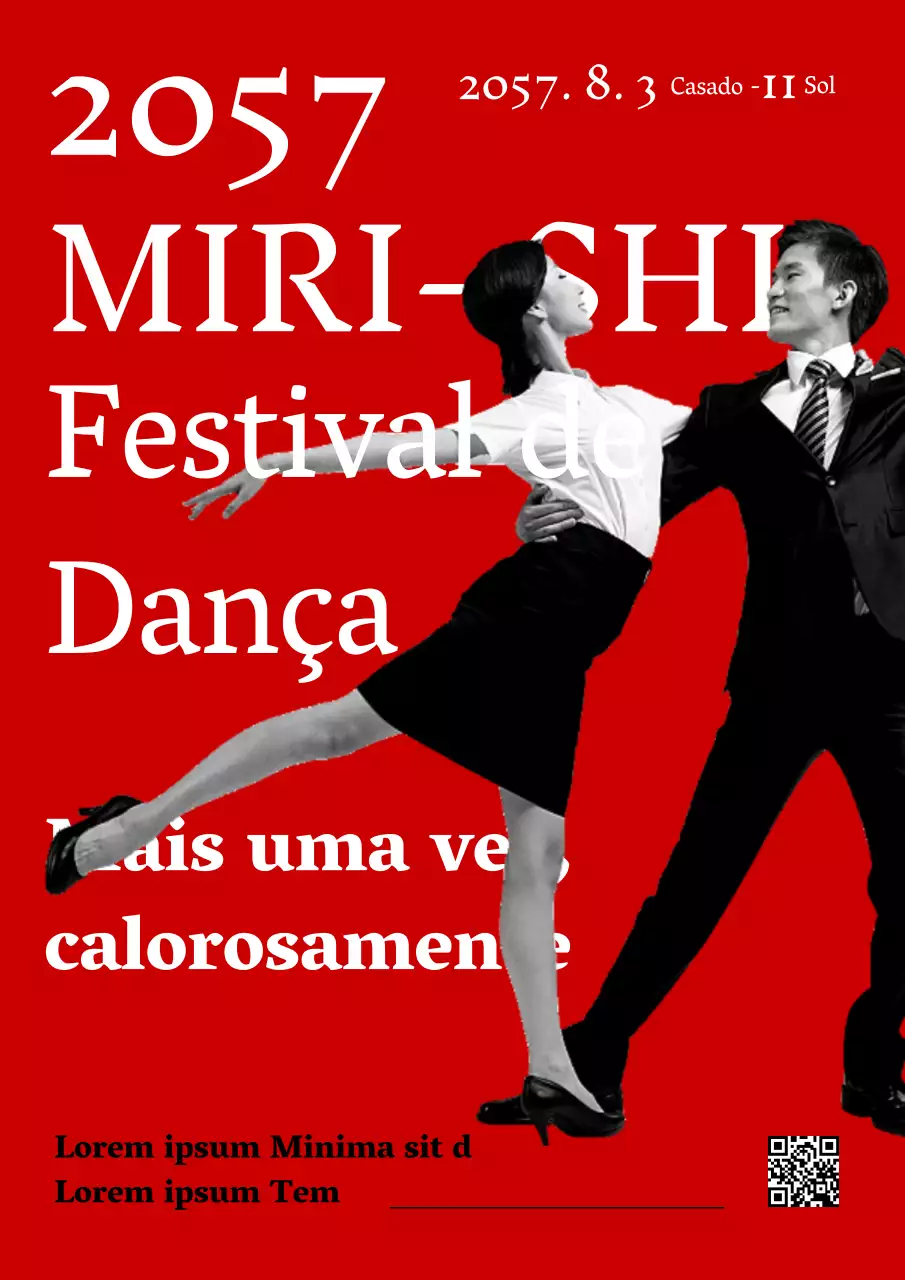 Cartaz promocional de um festival de dança moderna em vermelho.