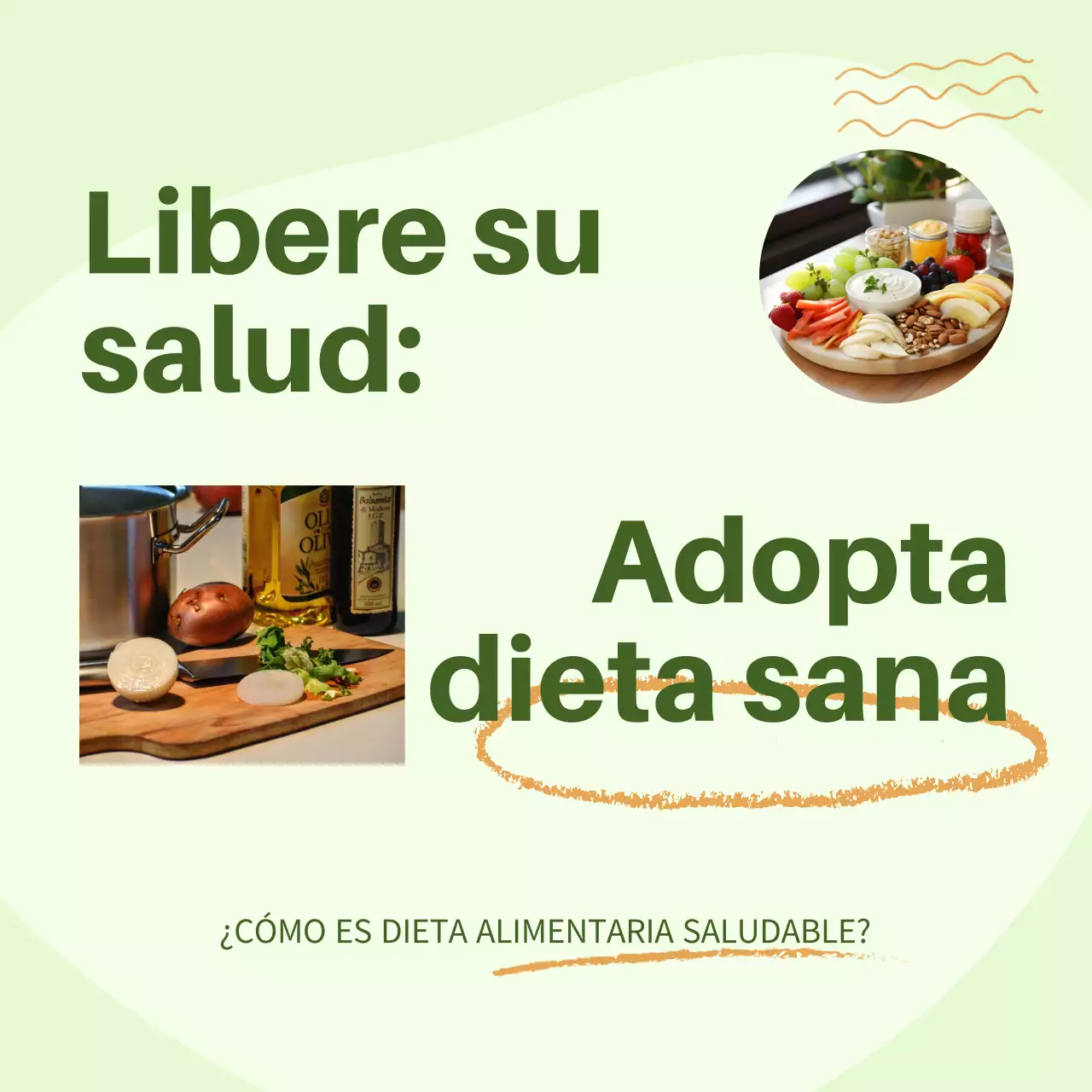 Guía moderna de alimentación sana verde y naranja