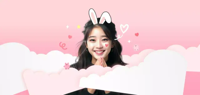 Celebrity merchandise with girls and cute illustrations and gradient backgrounds