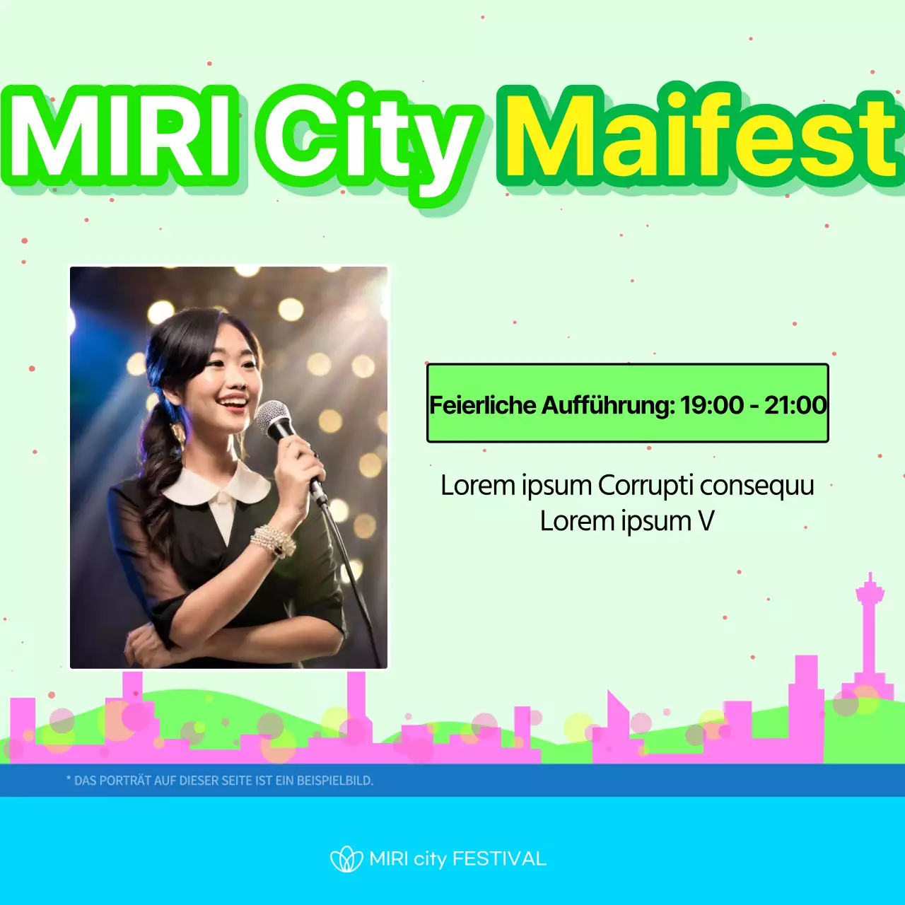 Kitschiger Festival-Flyer in Grün und Gelb