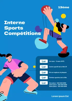 Flyer promotionnel bleu et blanc pour une journée sportive d'entreprise