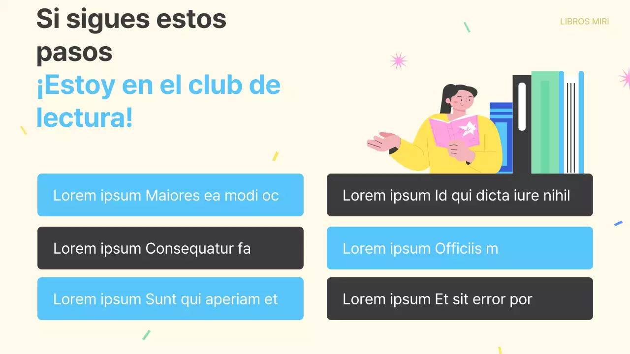 Promover la afiliación a un club de lectura amarillo y celeste