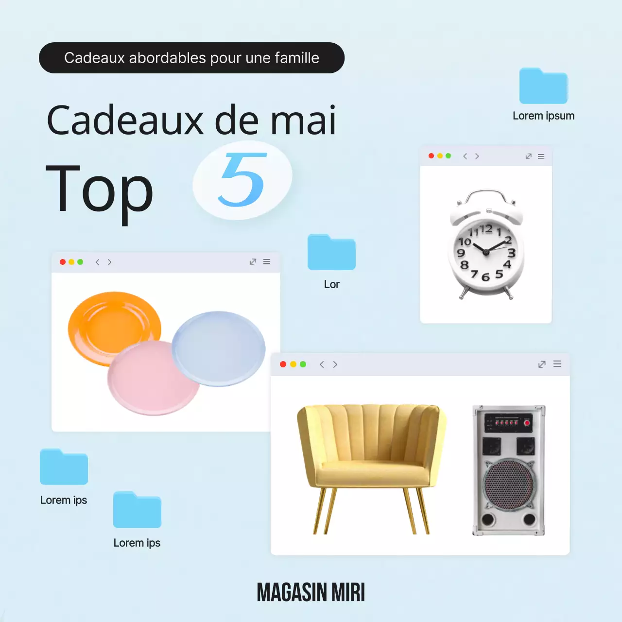 Recommandations d'autocadeaux pour le mois de mai, en bleu clair.