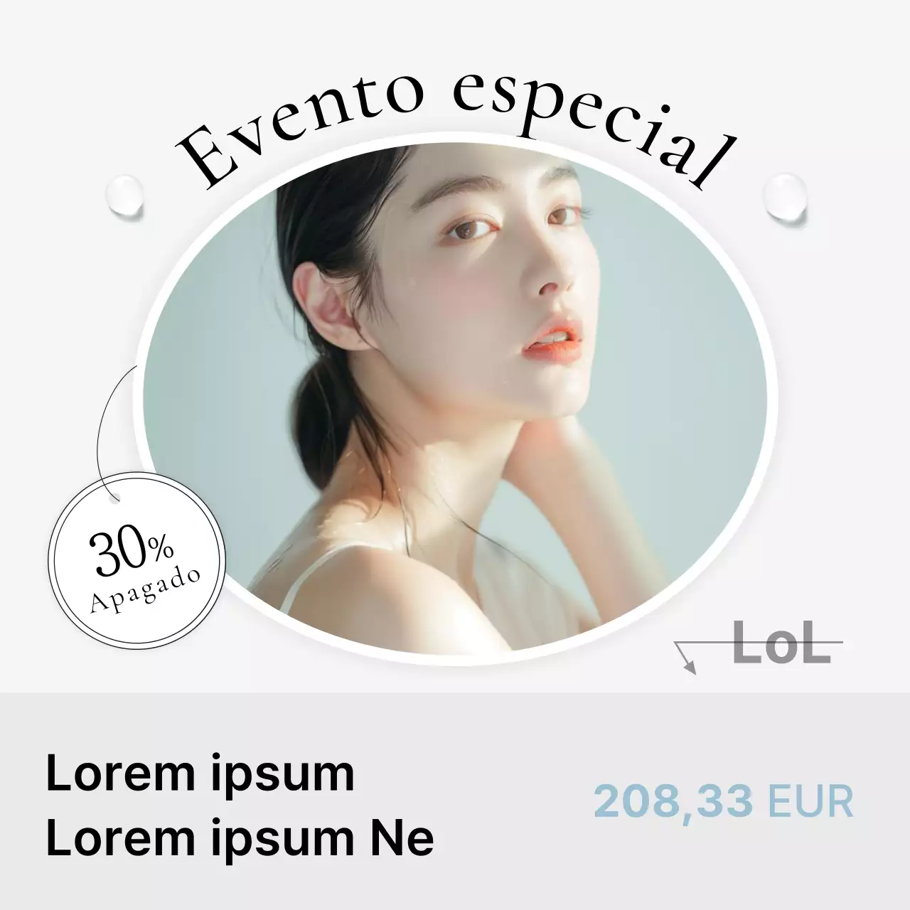 Anuncio en la guía de precios de un evento hospitalario para promocionar una sencilla consulta de dermatología en blanco y azul claro