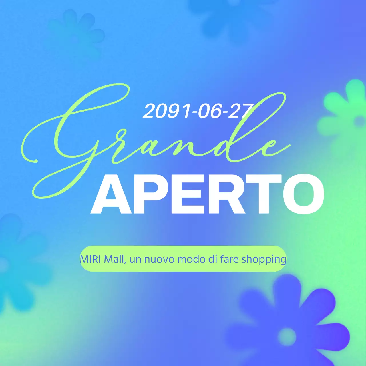 Promozione aperta minimalista in blu e chartreuse