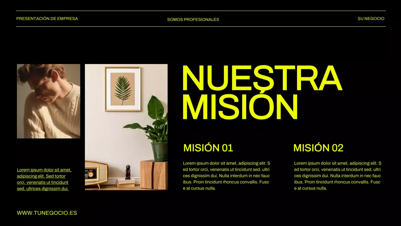 Presentación empresarial en verde y negro