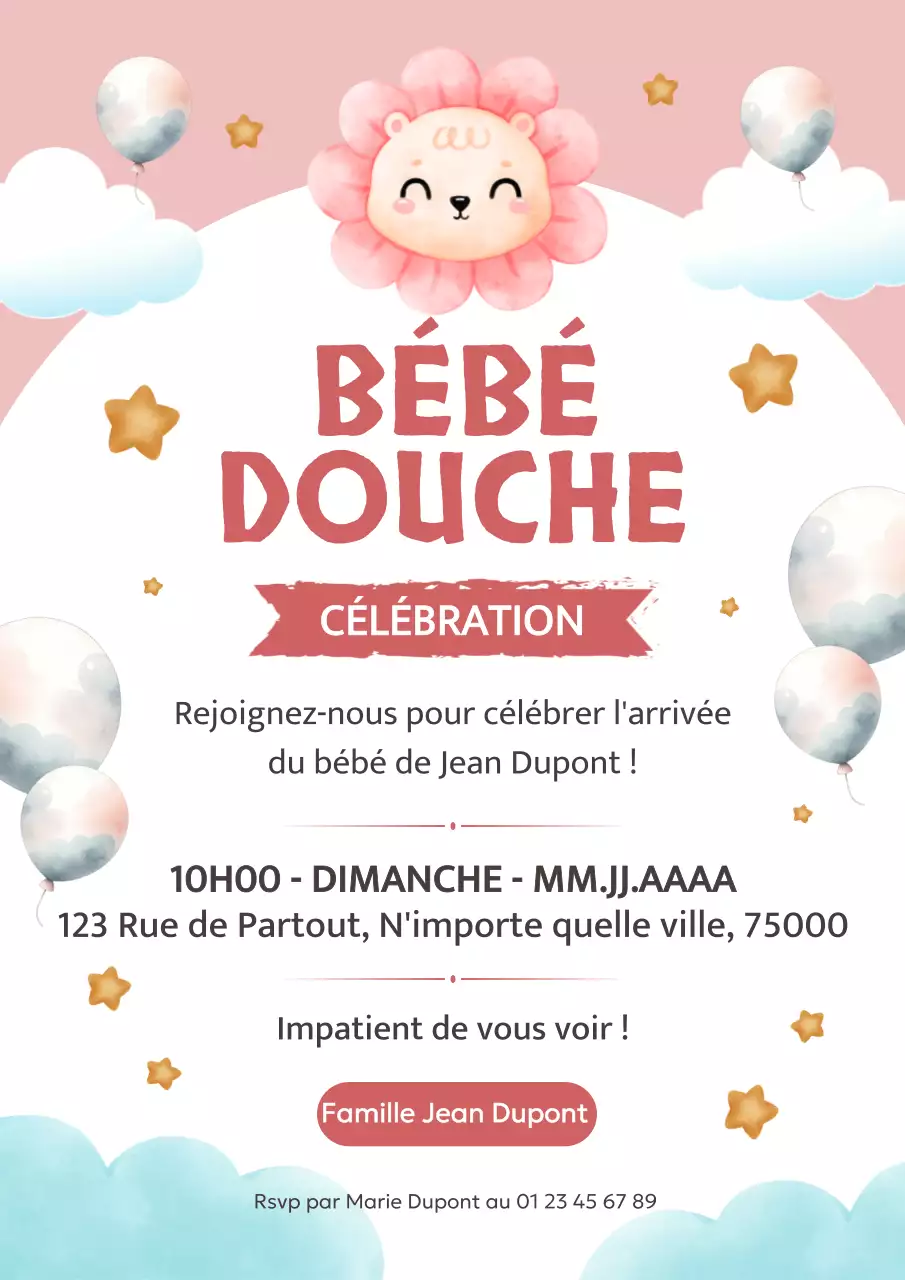 Carte d'invitation pour la célébration d'une fête de bébé, simple et basique, en rose