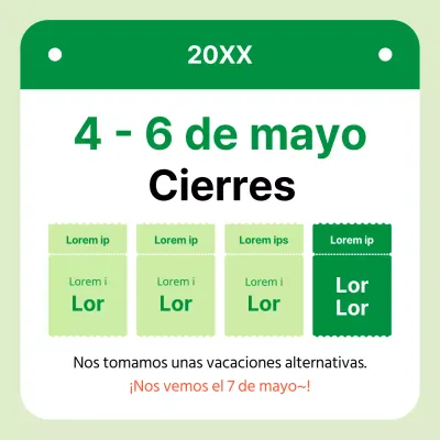 Anuncio de cierre minimalista en verde