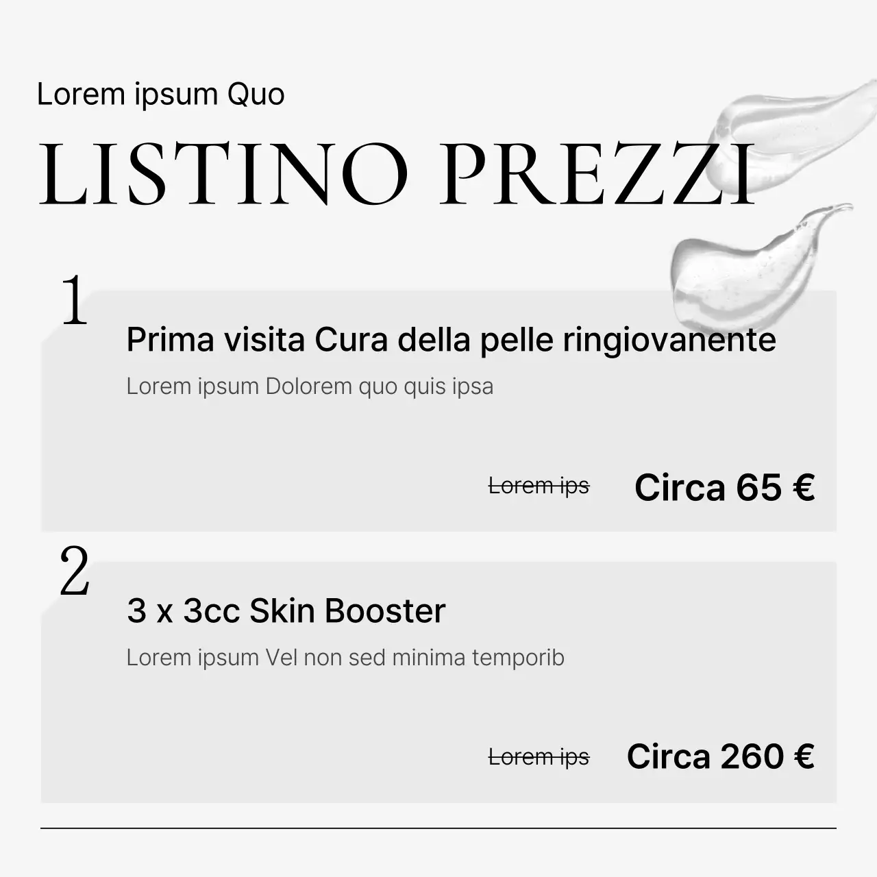 Annuncio sulla guida ai prezzi di un evento ospedaliero per promuovere un semplice studio dermatologico bianco e azzurro
