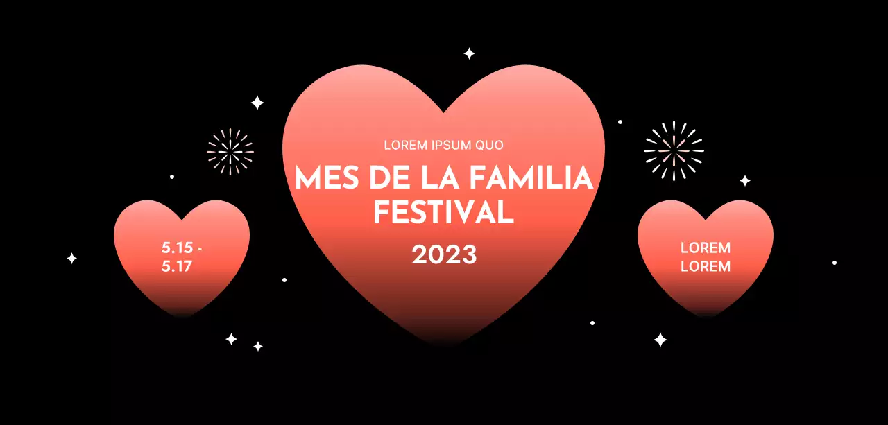 Diseño de festival con corazones degradados sobre fondo negro