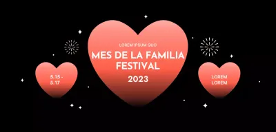Diseño de festival con corazones degradados sobre fondo negro