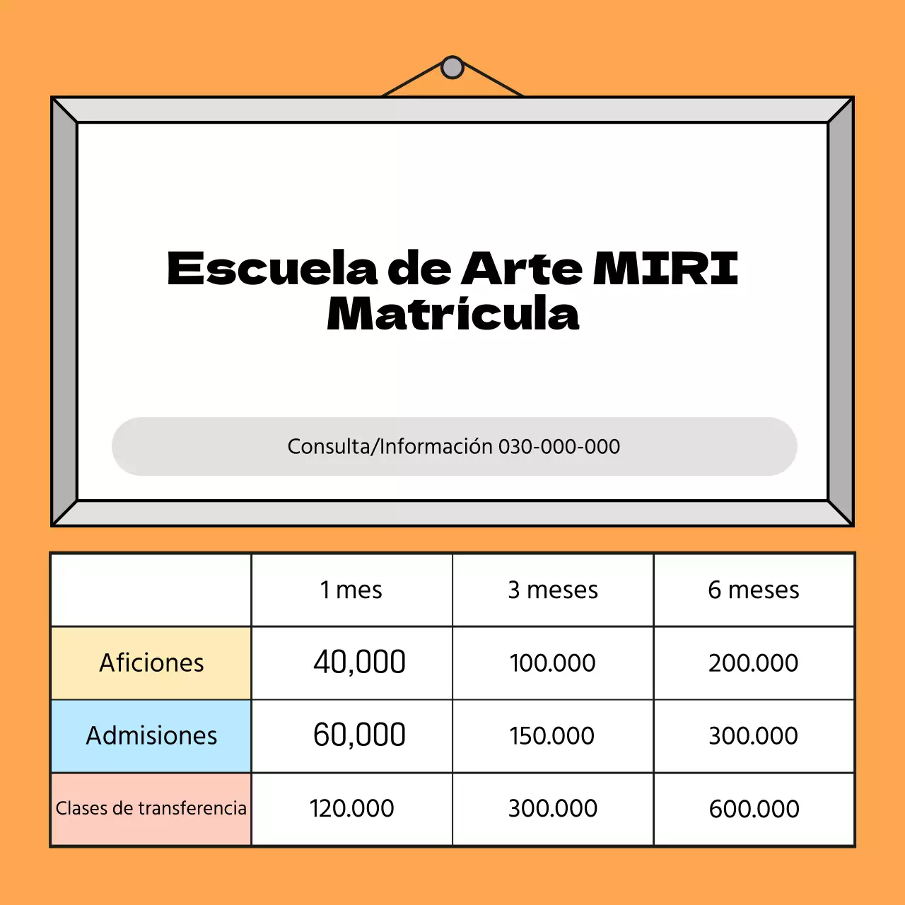 Una guía de tarifas escolares sencilla, naranja y gris