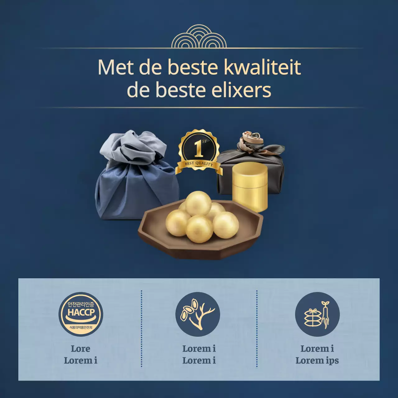 Traditionele Moederdag kruidenreclame in marineblauw en goud