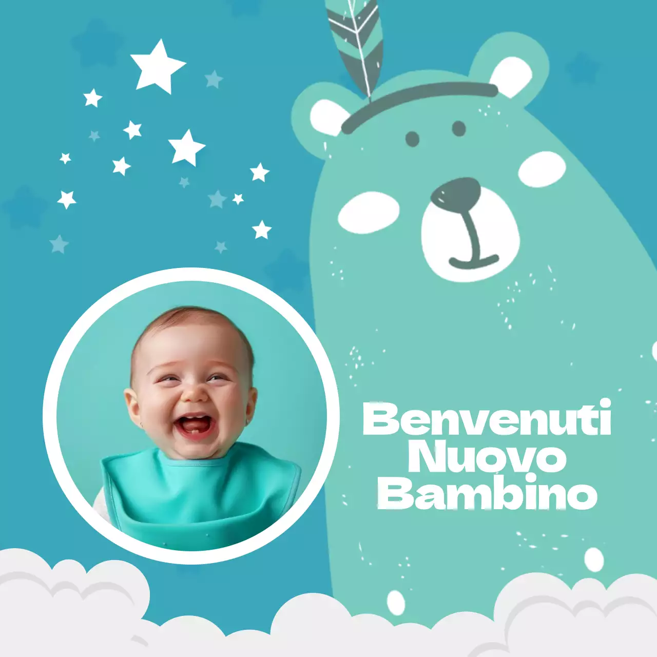 Annuncio di benvenuto per bambino in bianco e blu