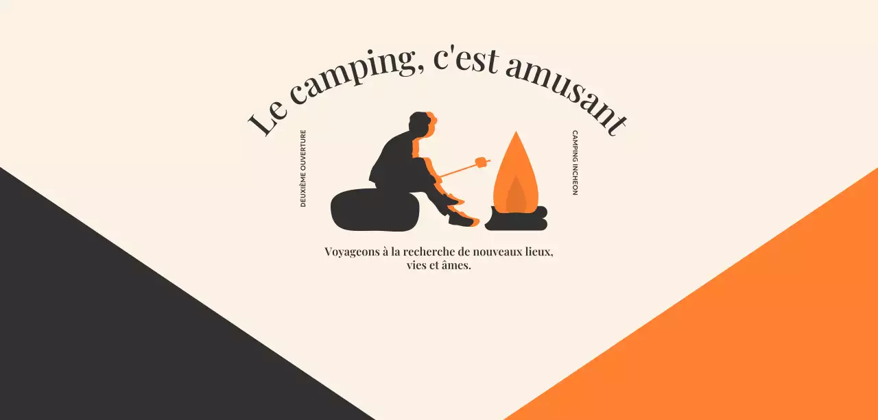 Design de camp avec illustration d'une personne faisant griller des marshmallows