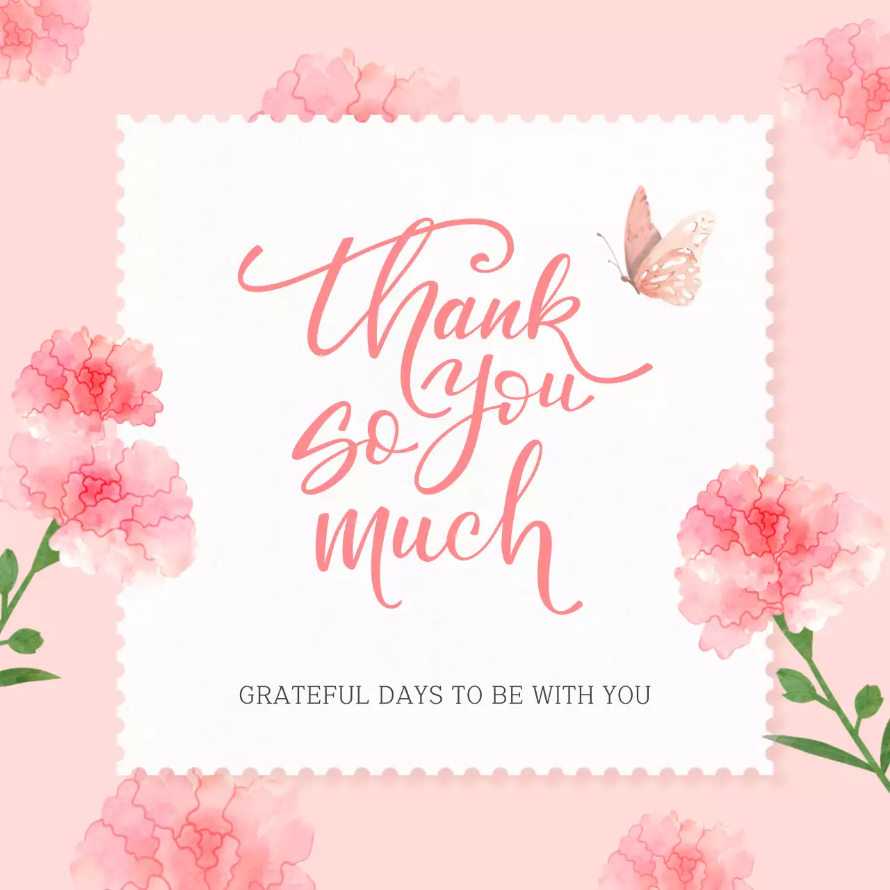 A cute pink and white thank you note for the month of November