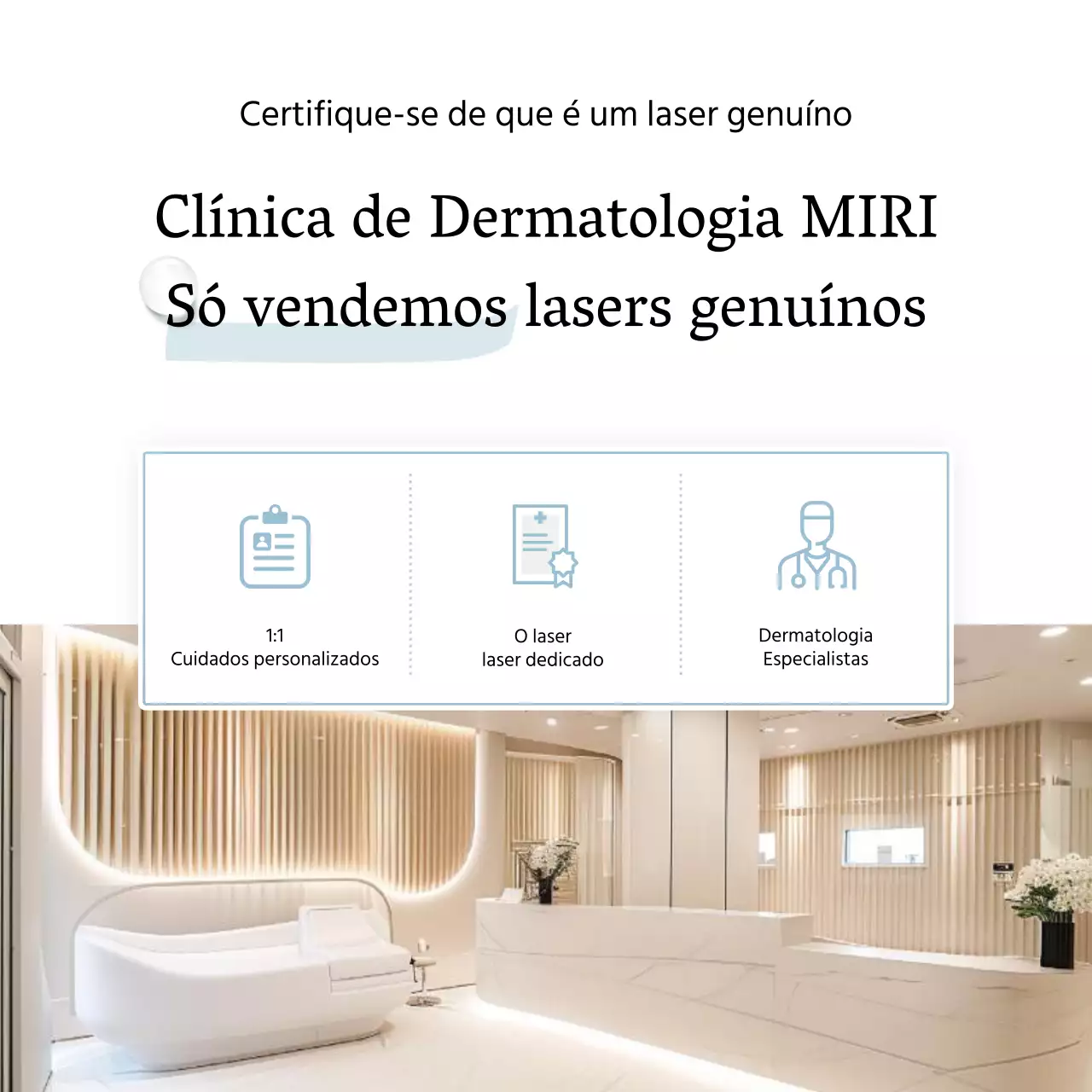 Dermatologia simples em branco e azul claro para promover o guia de informação hospitalar