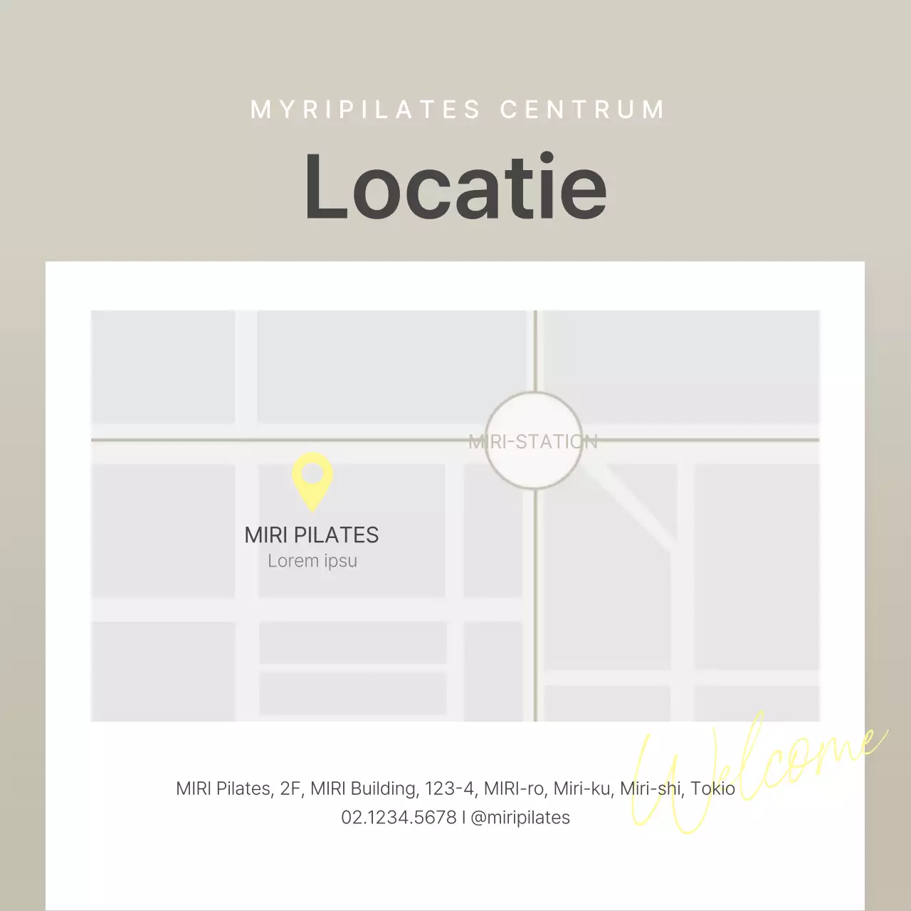 Beige en gele moderne Pilates social media marketing aankondiging