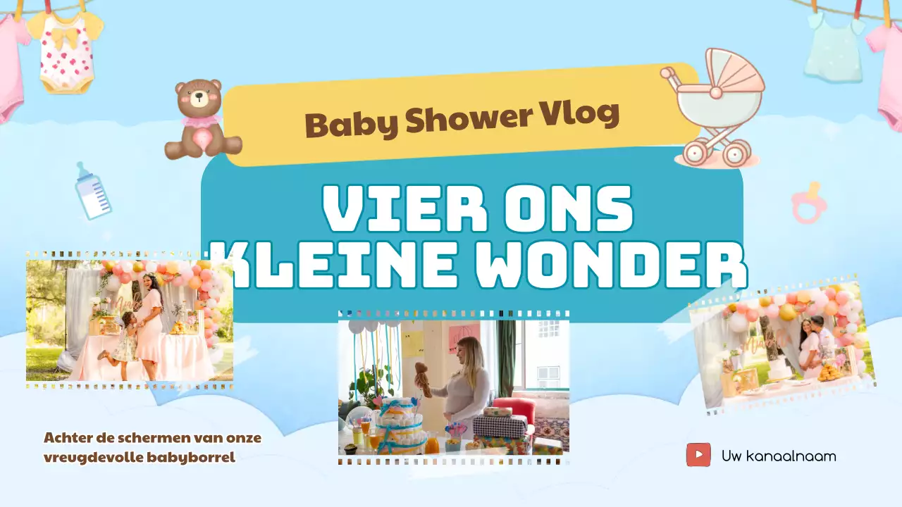 Hemelsblauwe moderne baby shower Youtube miniatuur video