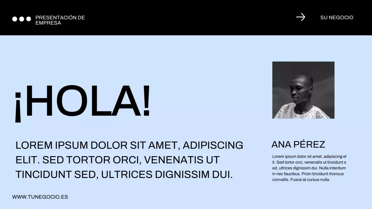 Perfil empresarial minimalista en azul y negro