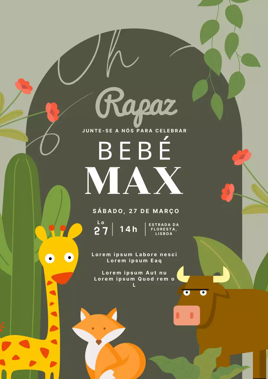 Convite de Chá de Bebé de Oliva e Selva Rústica