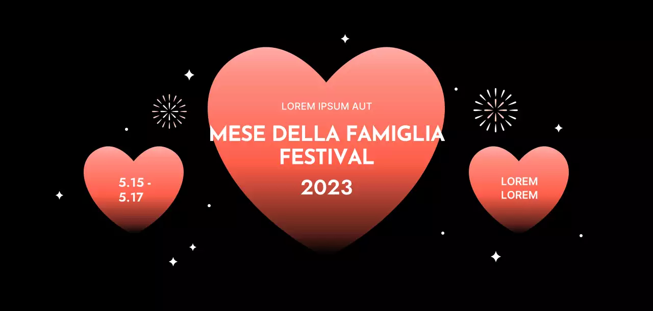 Design per festival con cuori sfumati su sfondo nero