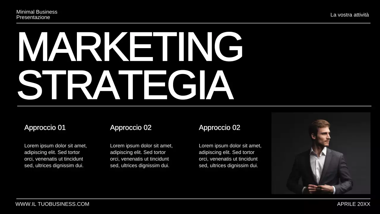 Presentazione aziendale minimale in bianco e nero