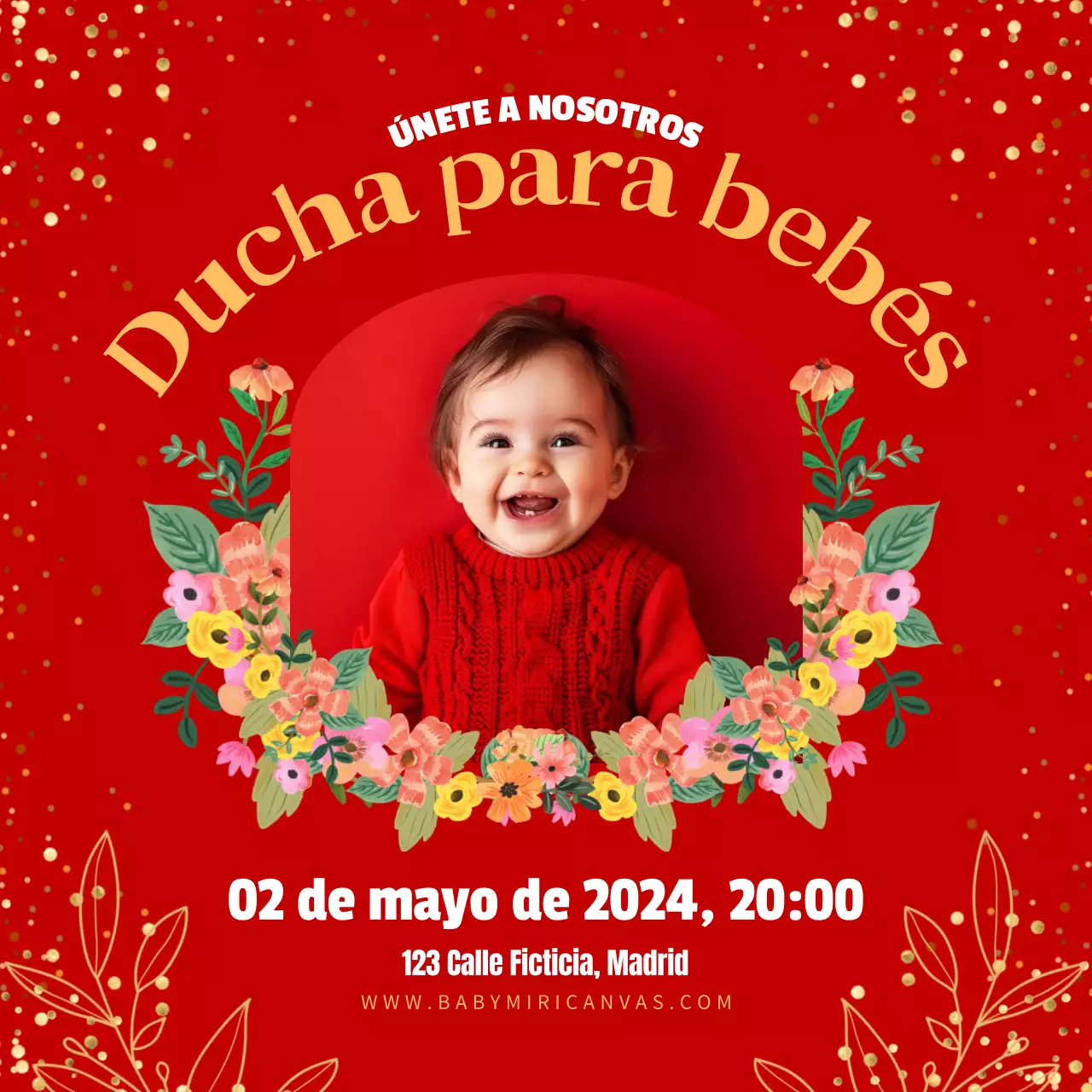 Invitación Baby Shower rojo y amarillo