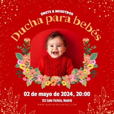 Invitación Baby Shower rojo y amarillo