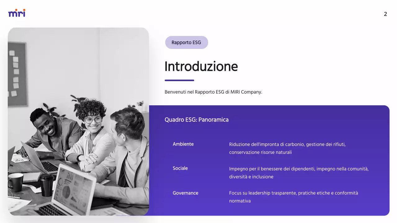 Rapporto aziendale ESG moderno viola e arancione