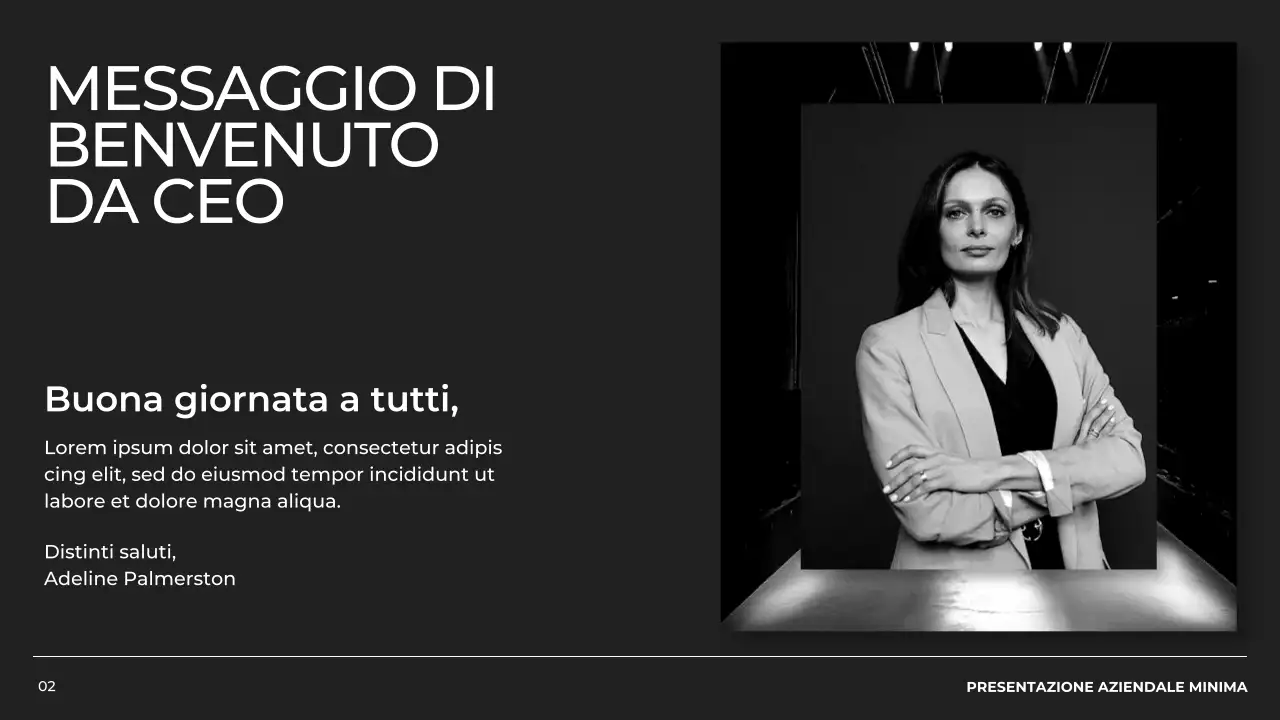 Profilo aziendale minimale in bianco e nero Presentazione del prodotto