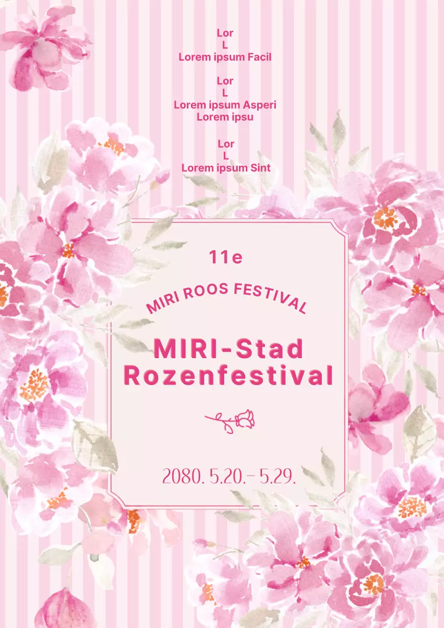 Een oude, roze poster voor het Rozenfestival