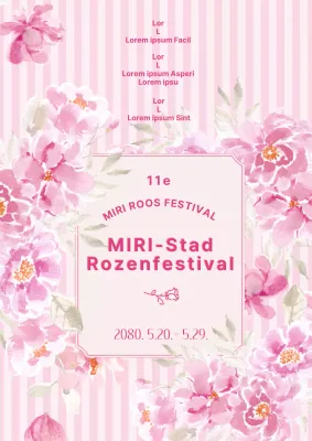 Een oude, roze poster voor het Rozenfestival