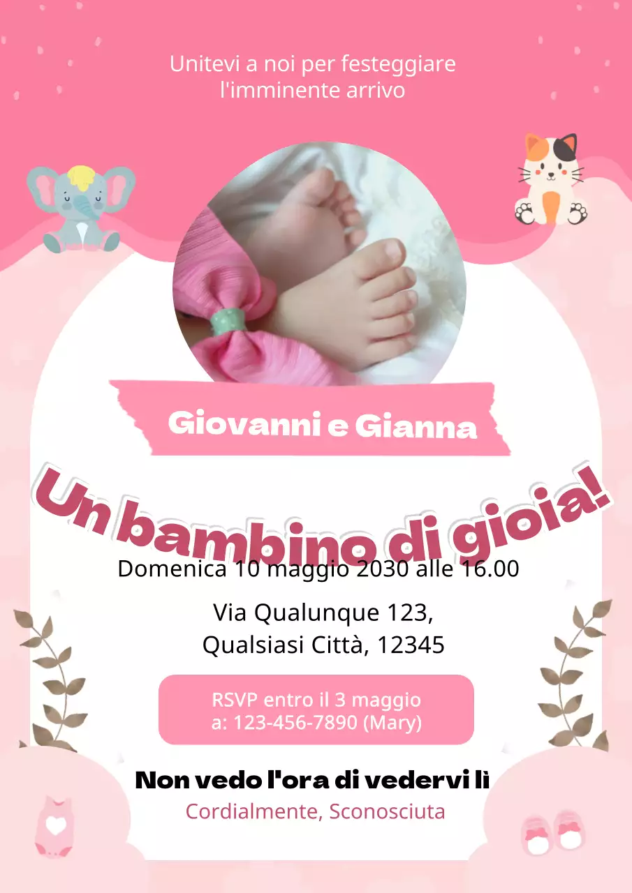 Volantino invito baby shower moderno rosa