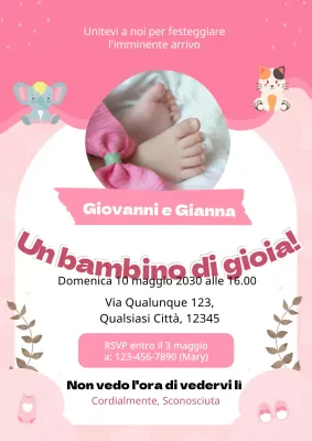 Volantino invito baby shower moderno rosa