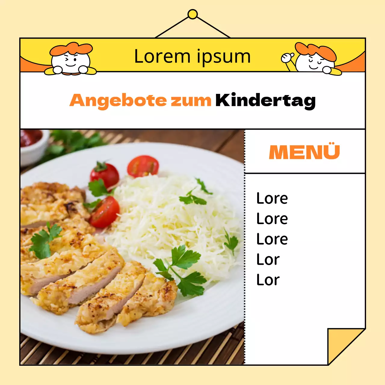 Eine einfache Ankündigung für den Kindertag in Gelb und Orange