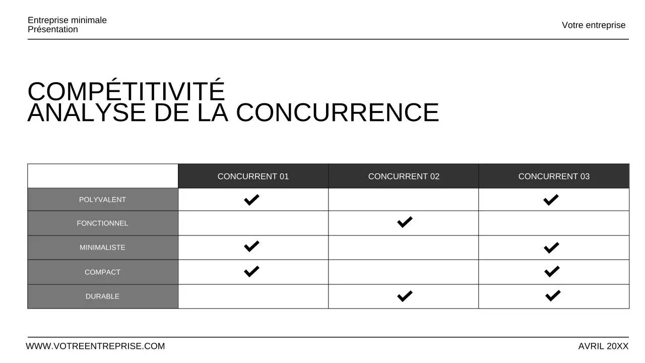 Présentation d'entreprise minimale en noir et blanc