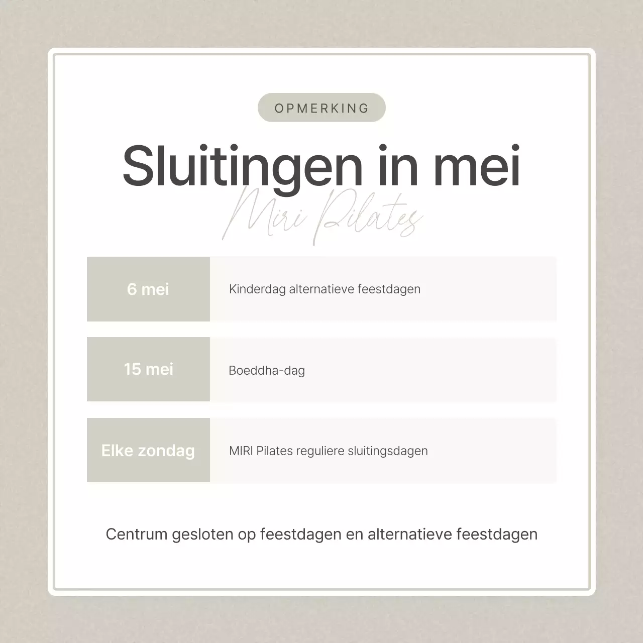 Modern Pilates in beige en geel social media marketing feed aankondiging