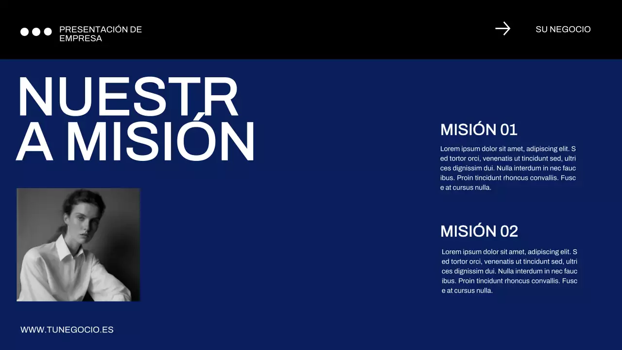 Perfil empresarial minimalista en azul y negro