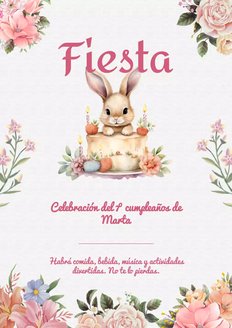 Invitación de cumpleaños infantil moderna en rosa y blanco