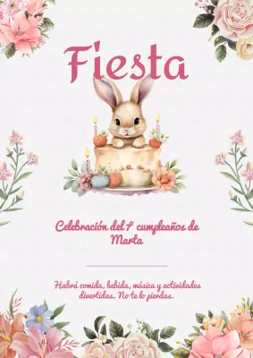 Invitación de cumpleaños infantil moderna en rosa y blanco