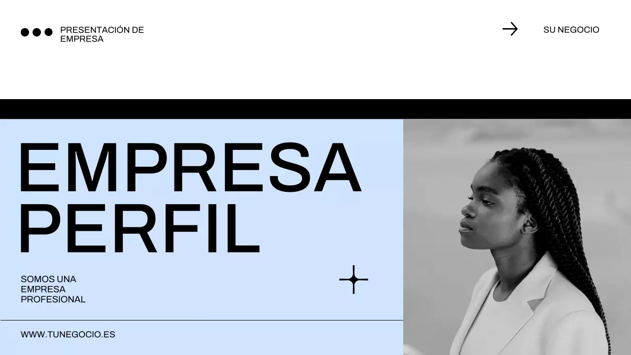 Perfil empresarial minimalista en azul y negro