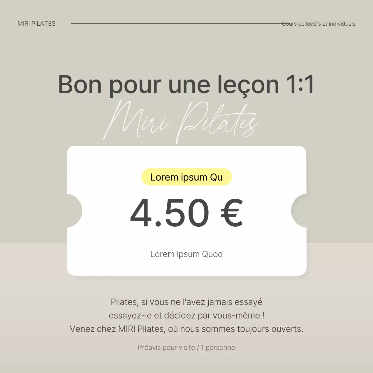 Modern Pilates in Beige and Yellow Social Media Marketing Pricing and Event Promotion