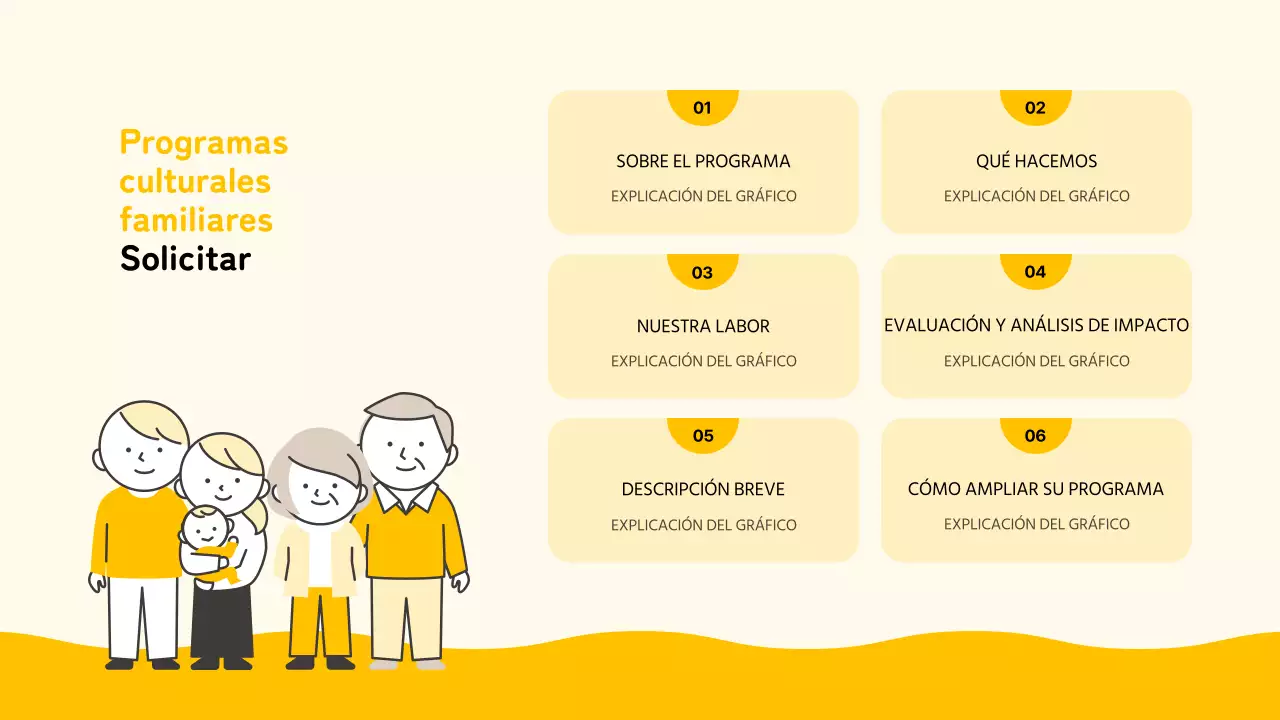 Planificador sencillo del programa de cultura familiar en amarillo y negro