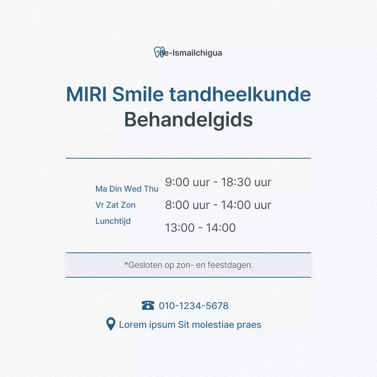 Een eenvoudige witte en lichtblauwe tandkliniek promoten om de praktijk te promoten