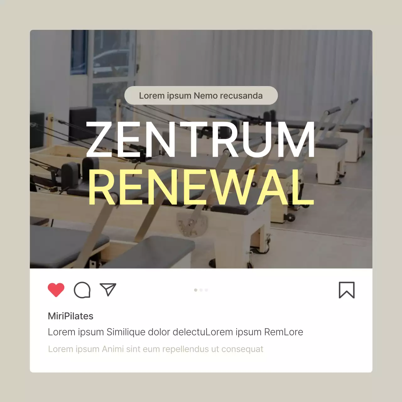 Modern Pilates in Beige und Gelb Ankündigung für Social Media Marketing Feed